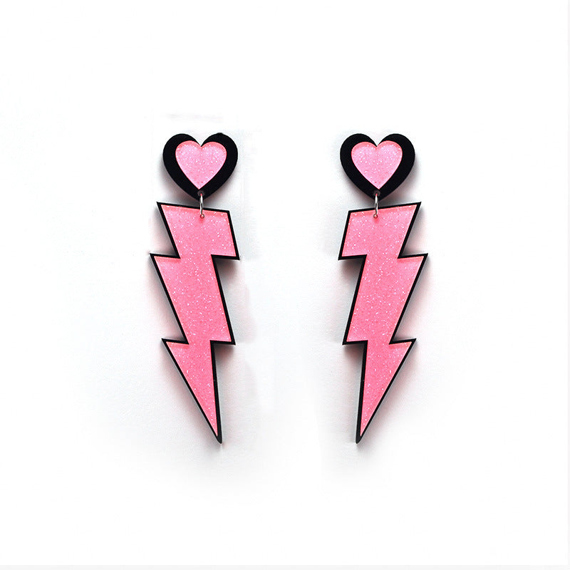 Wholesale Valentine' s Day Pink Lightning Love Acrylic Earrings