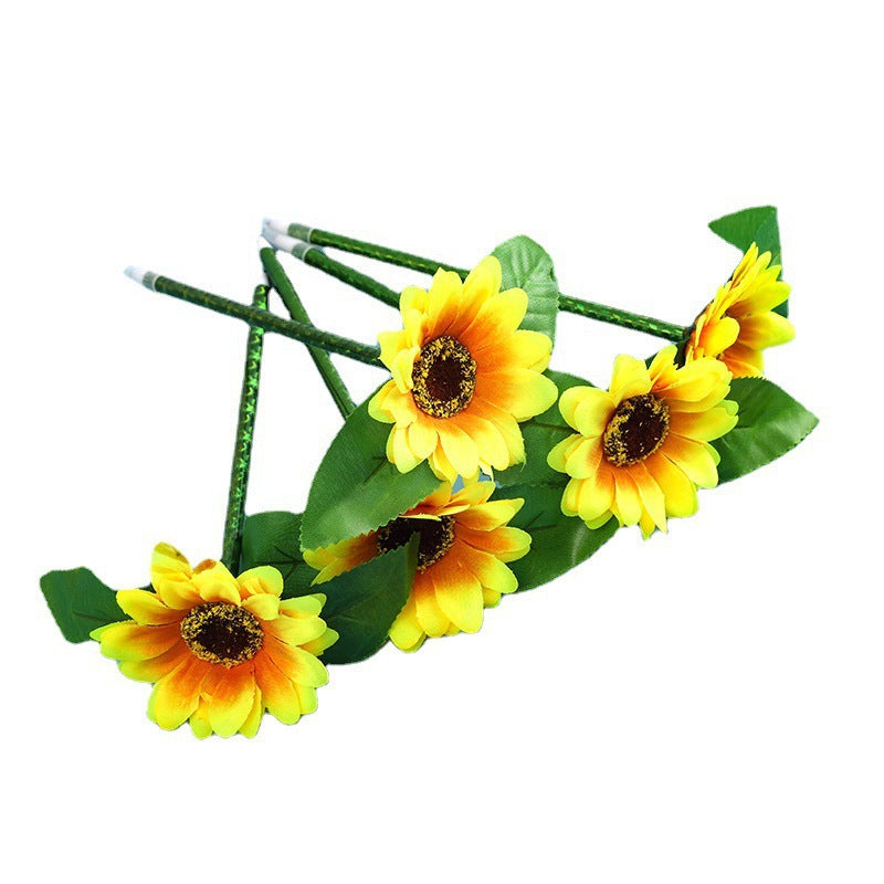 Wholesale  handmade silk cloth flower sunflower  laser rod ballpoint pen batch