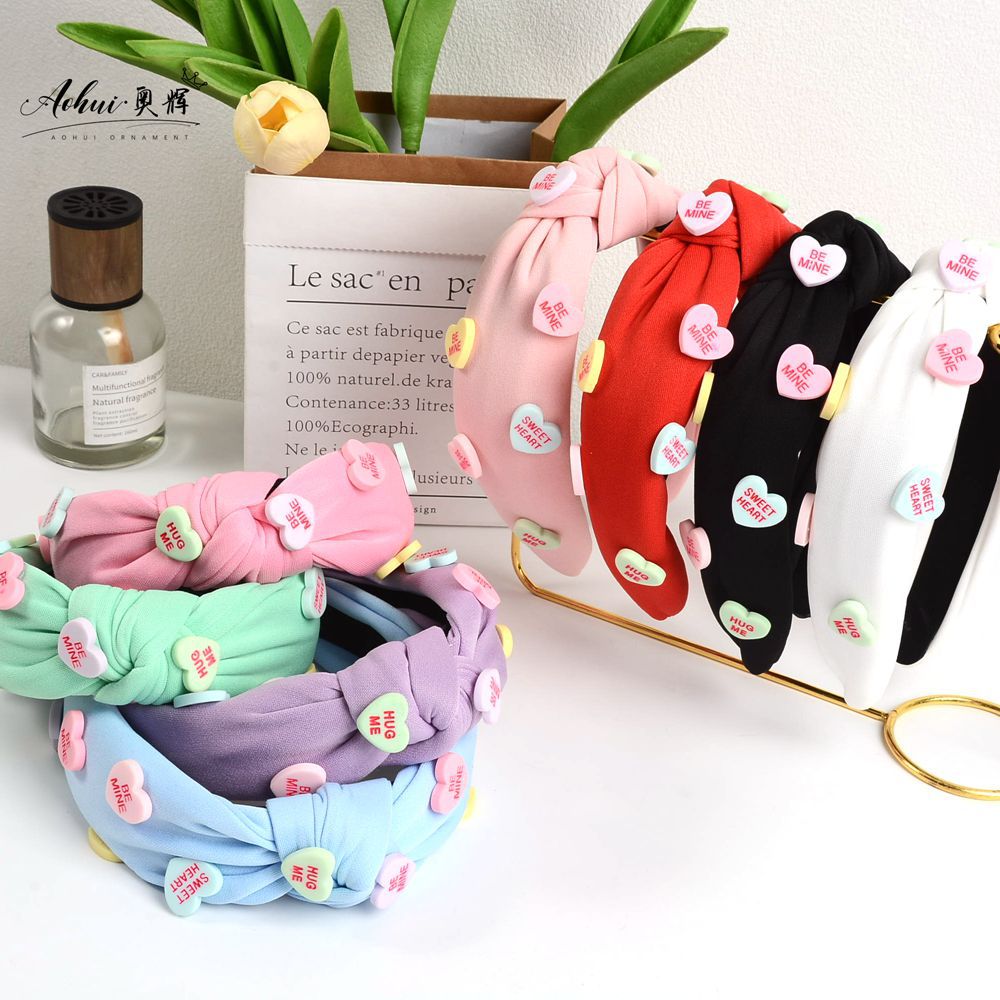 Wholesale red pink inlaid love Valentine's Day wide-brimmed knotted solid color hair accessories