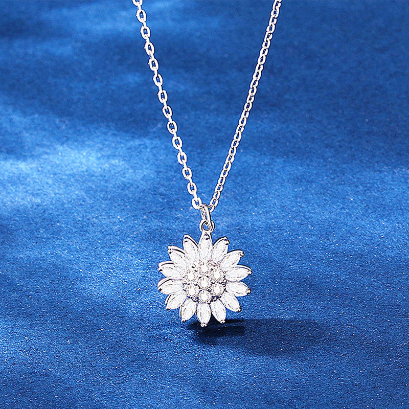 Wholesale Gold Zircon Sunflower Pendant Titanium Steel Necklaces