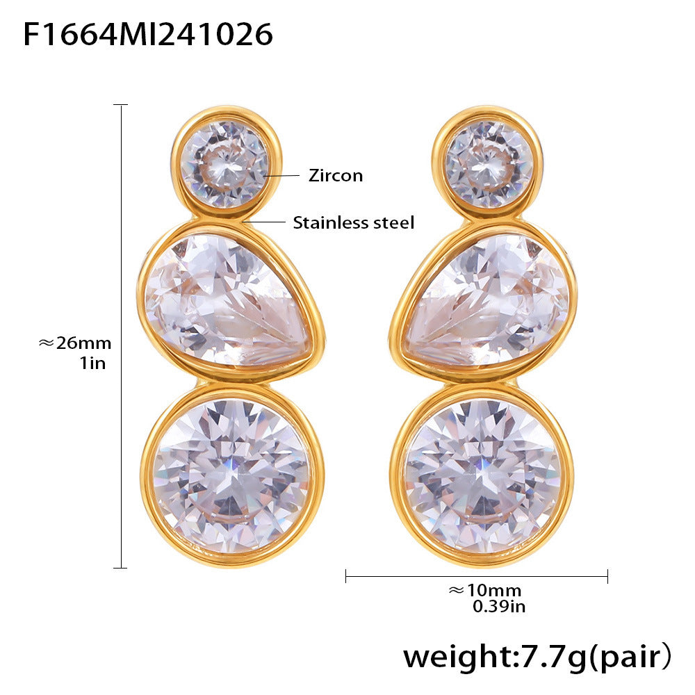 Wholesale Geometric teardrop inlaid zircon earrings stainless steel 18K gold