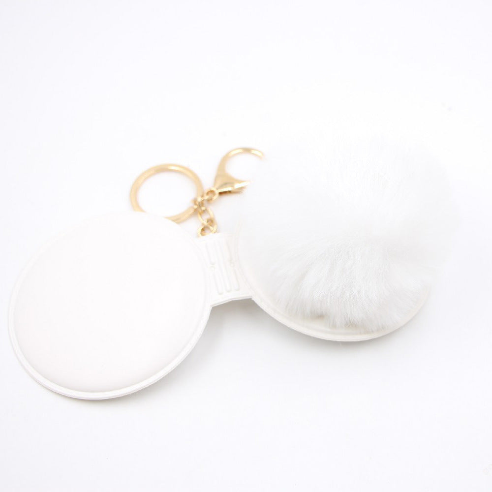 Wholesale Creative Light Gray Leather Pom Pom Mirror Keychain Bag Charm Car Key Accessory For Women Party Gift