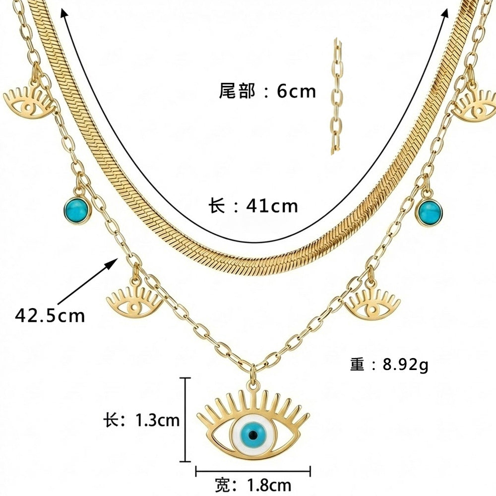 Wholesale 5pcs True gold electroplated turquoise Devil' s Eye necklace