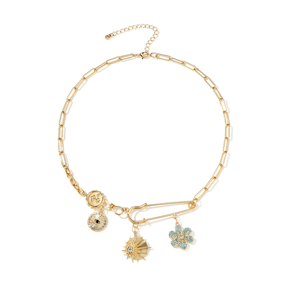 Wholesale Mysterious Coin Diamond Relief Small Pendant Bib Necklace