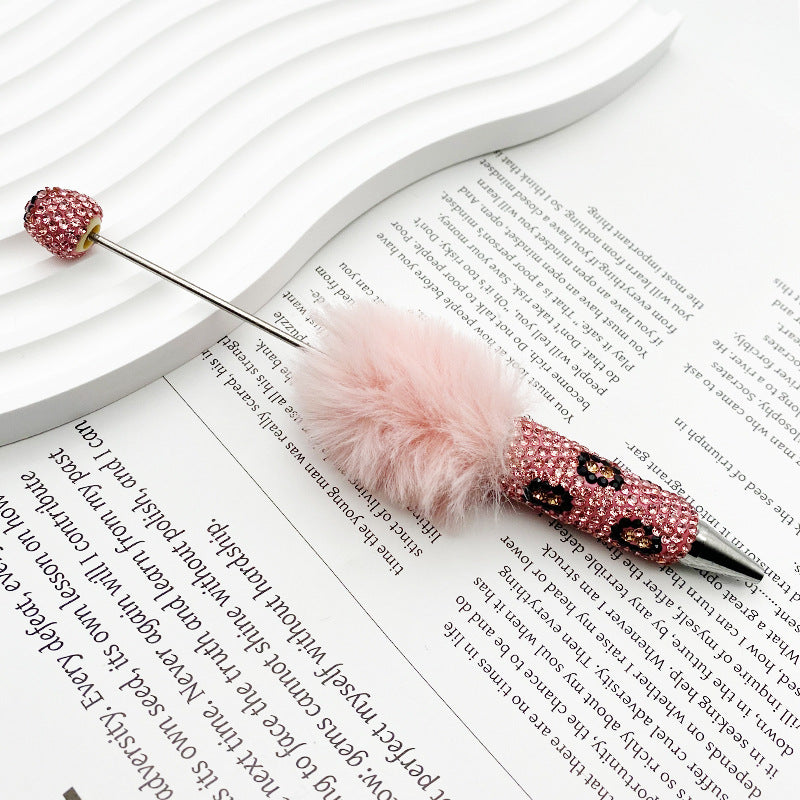 Wholesale Beadable Pen Plastic Creative Plush Ball Leopard Print Full Diamond DIY