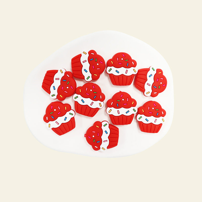 Wholesale 10pcs/pack cute little cake beaded pen beads silicone decorative accessories DIY beads