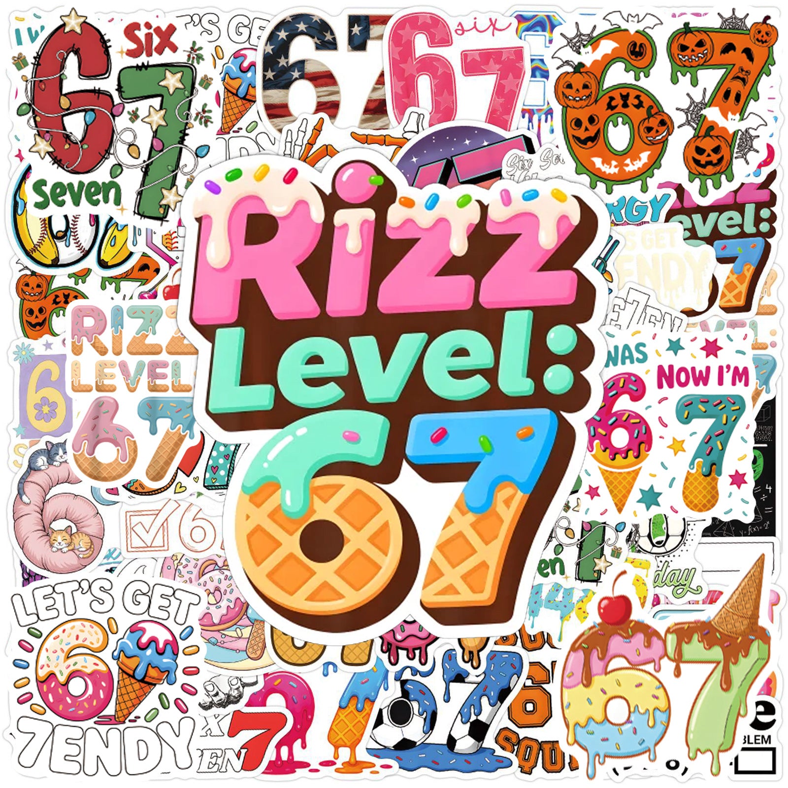 Wholesale 100 Cute Cartoon 67 Number Waterproof Vinyl Stickers