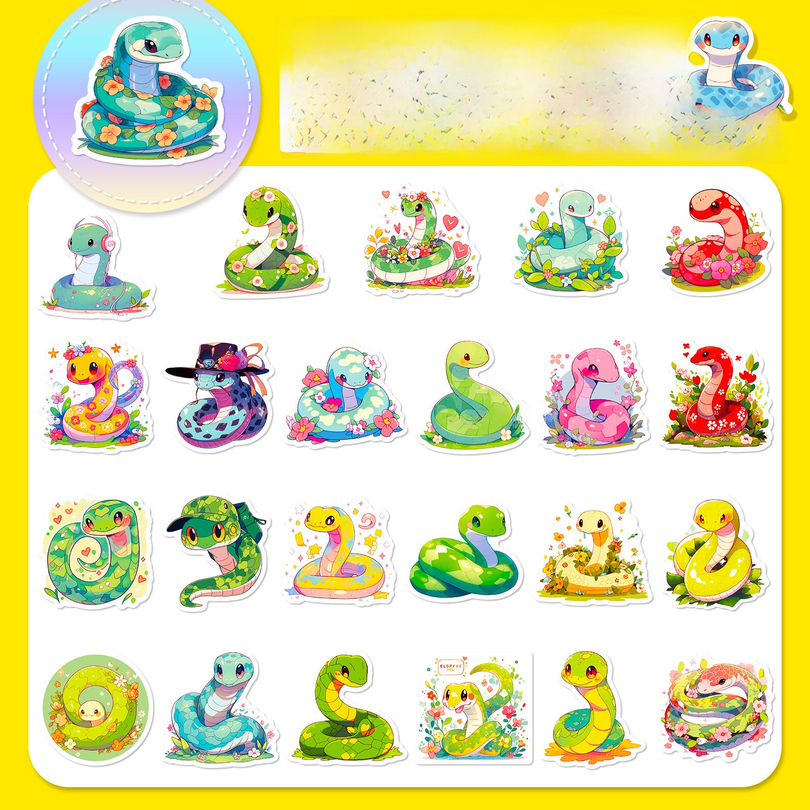 Wholesale 50pcs cute cartoon snake stickers reptile cartoon snake personality graffiti stickers