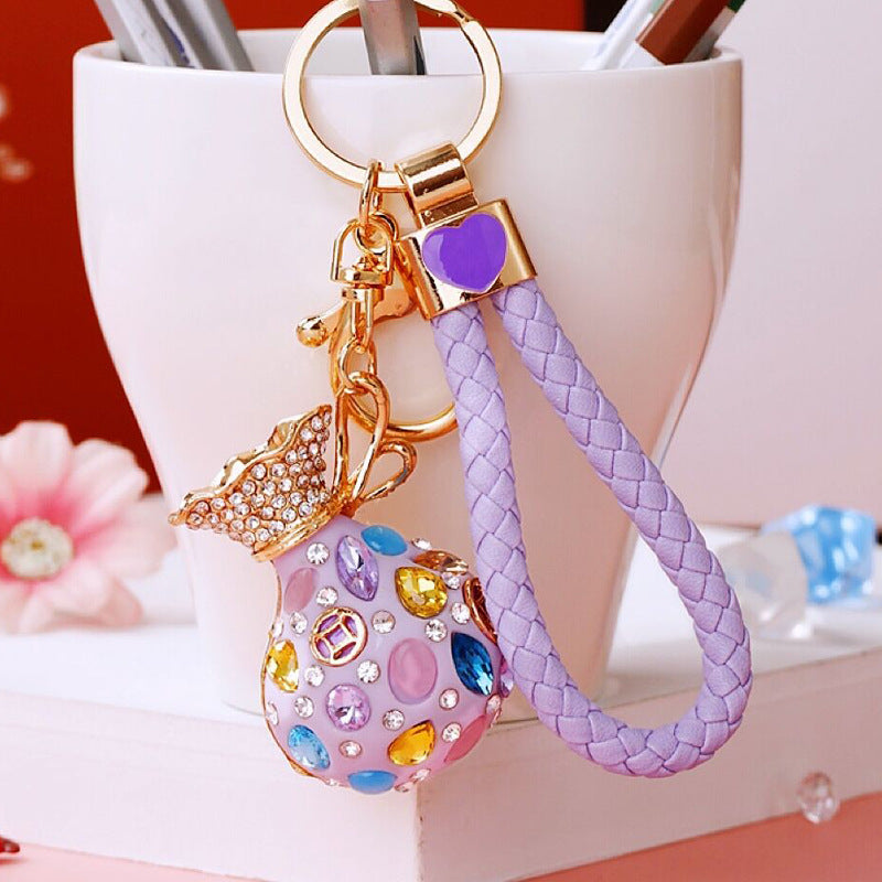 Wholesale Metal Pink Rhinestone Lucky Bag Keychain Chinese Style Car Key Accessory For Women Gift