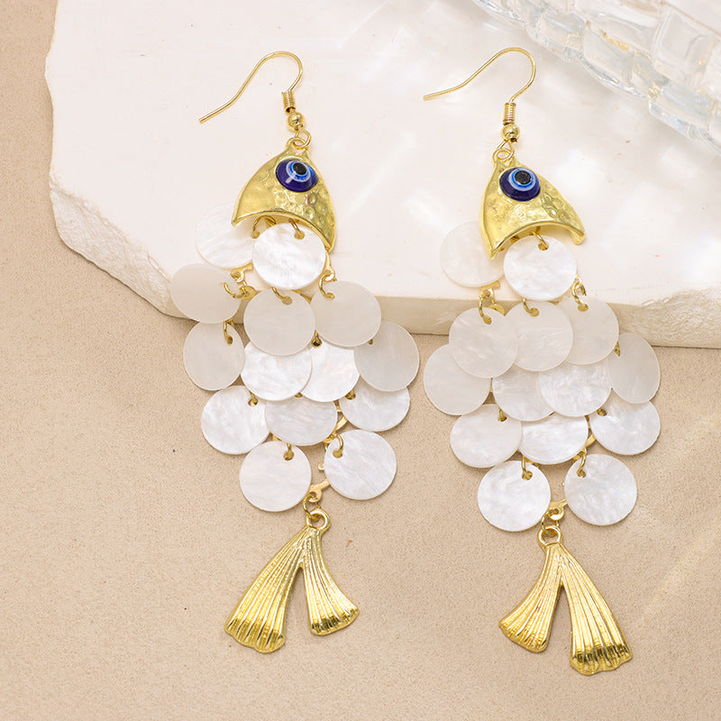 Wholesale Blue Fishtail Tassel Earrings Bohemian Vintage Women Drop Earrings Jewelry Accessory