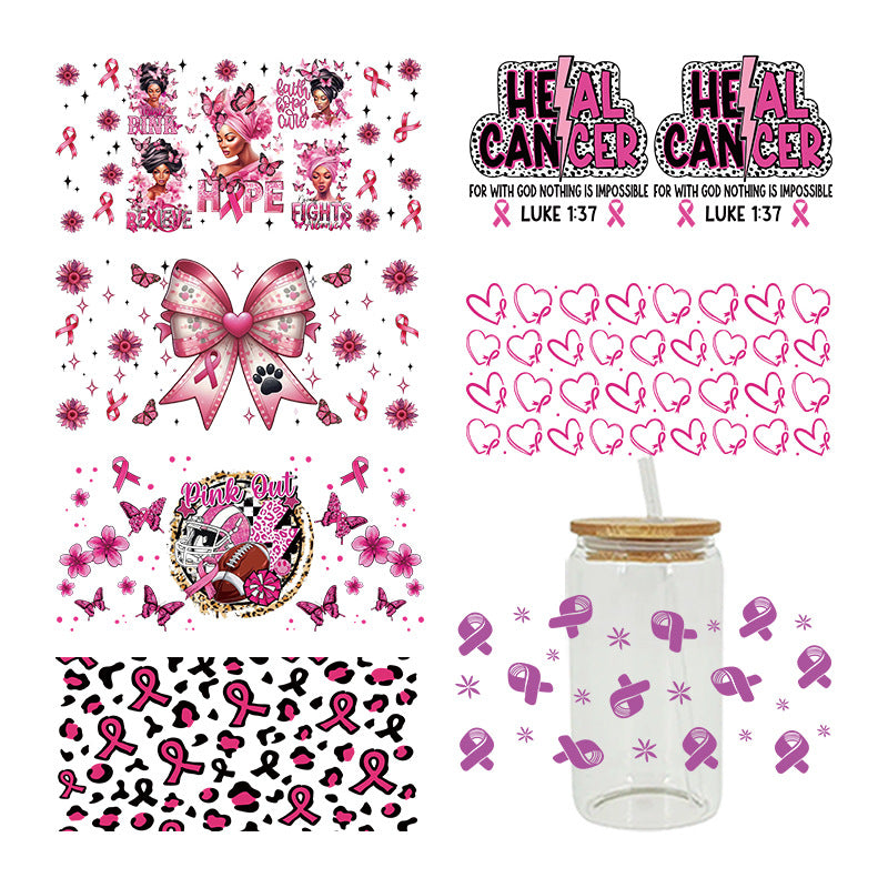 Wholesale Pink Love Rugby Letter 16oz Cup UV DTF Wraps