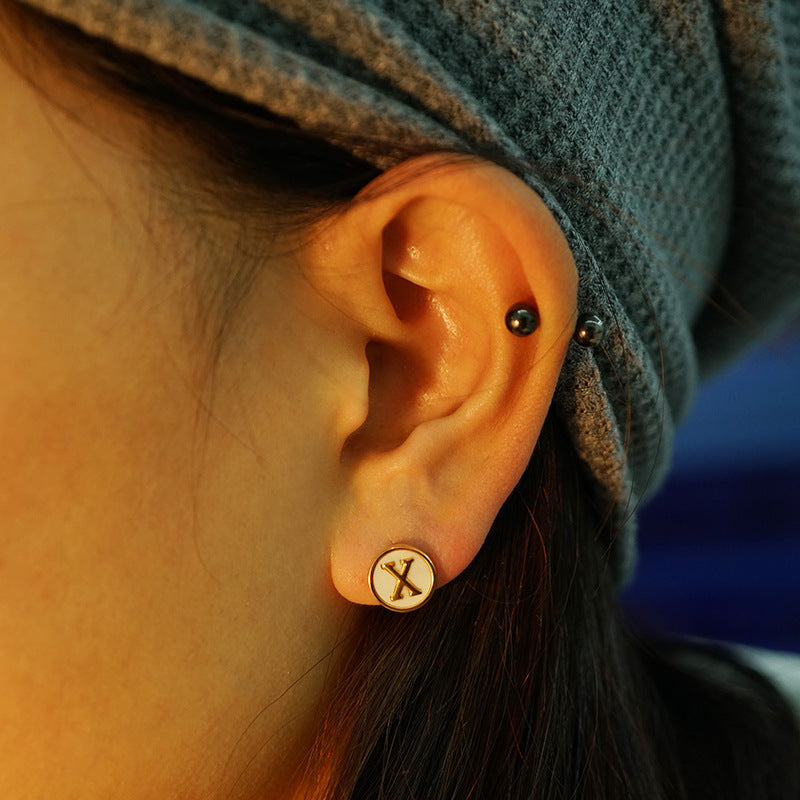 Wholesale 18K Vacuum Electroplated Titanium Steel 26 Letter Shell Earrings