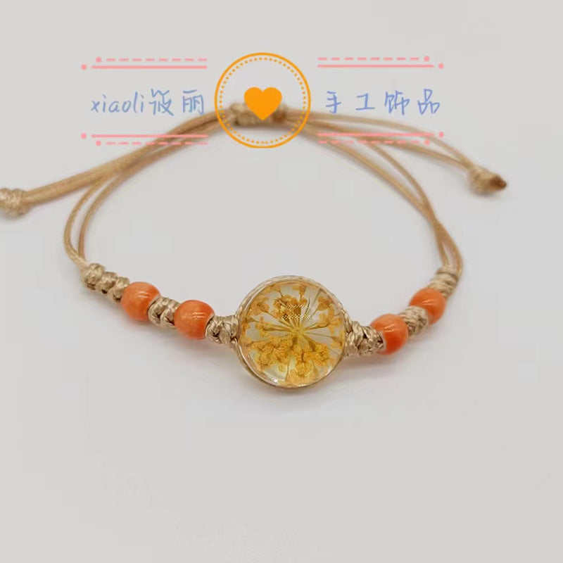 Wholesale Woven Colored Ceramic Beads Natural Real Flower Bracelet