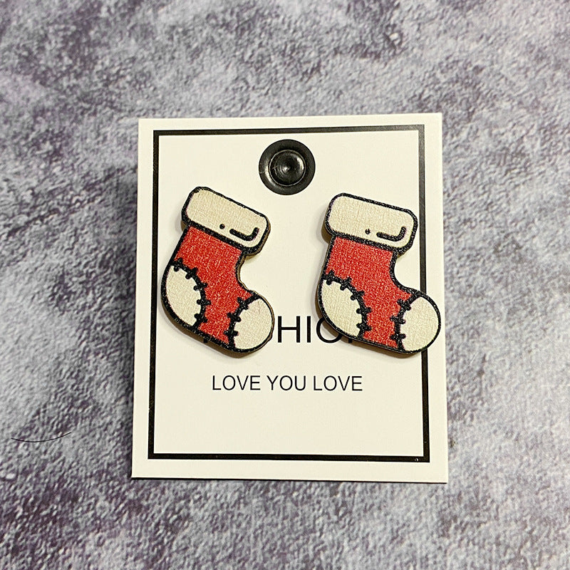 Wholesale Christmas Tree Snowman Wood Earrings