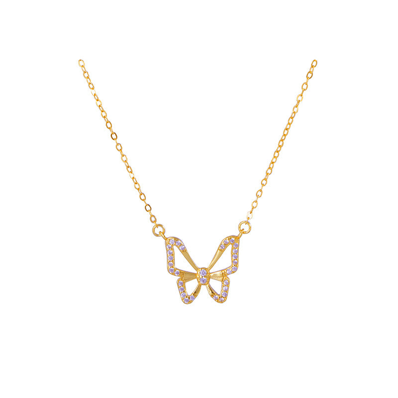 Wholesale S925 Silver Pure Plated 14K Gold Butterfly Necklace
