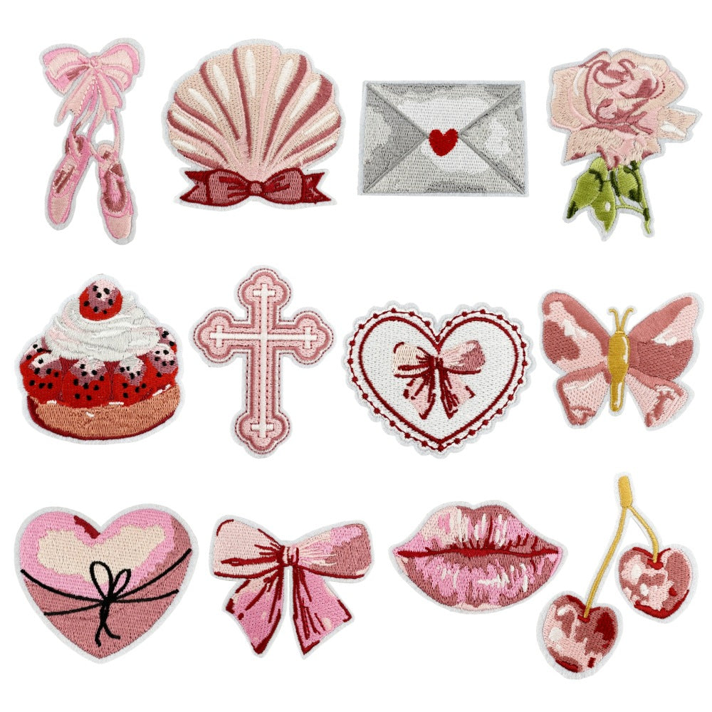 Wholesale Polyester Embroidered Sweet Heart Bow Patch For Girls Clothing Bag Decoration