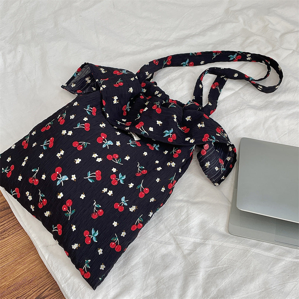 Wholesale Chiffon ruffle shoulder bag cute cherry canvas bag