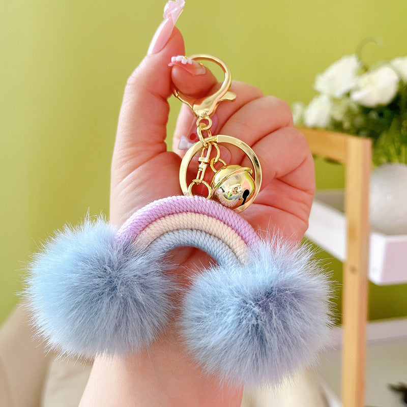 Wholesale Bohemian style creative rainbow fur ball keychain pendant