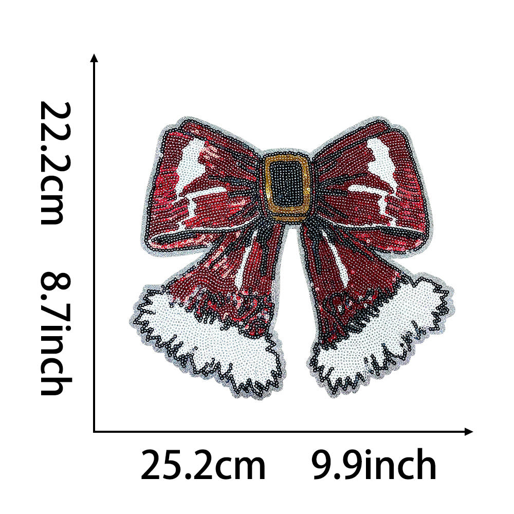 Wholesale Sequined Embroidered Christmas Bow Patch Stylish Red Bow Applique For DIY Clothing Bags Shoes Boutique Resale Jewelry Accessory