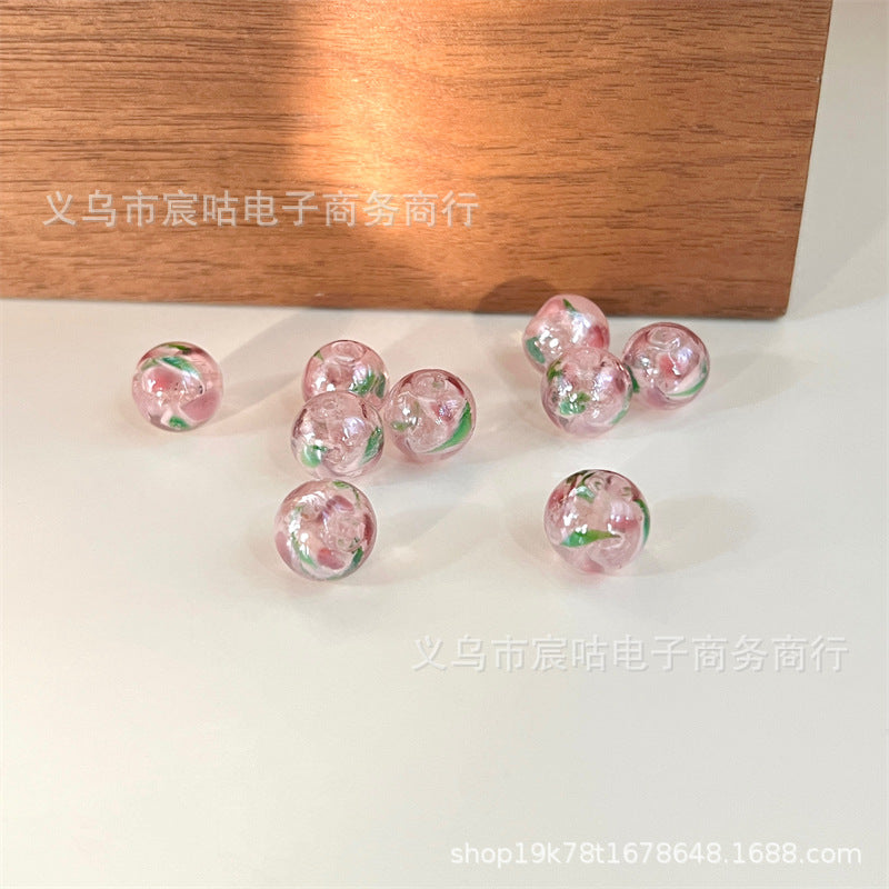 Wholesale 10pcs Glass flower plated and colored through-hole round Beads