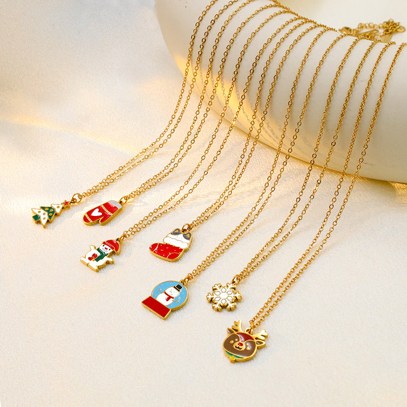 Wholesale Christmas Elk Snowman Bell Necklace