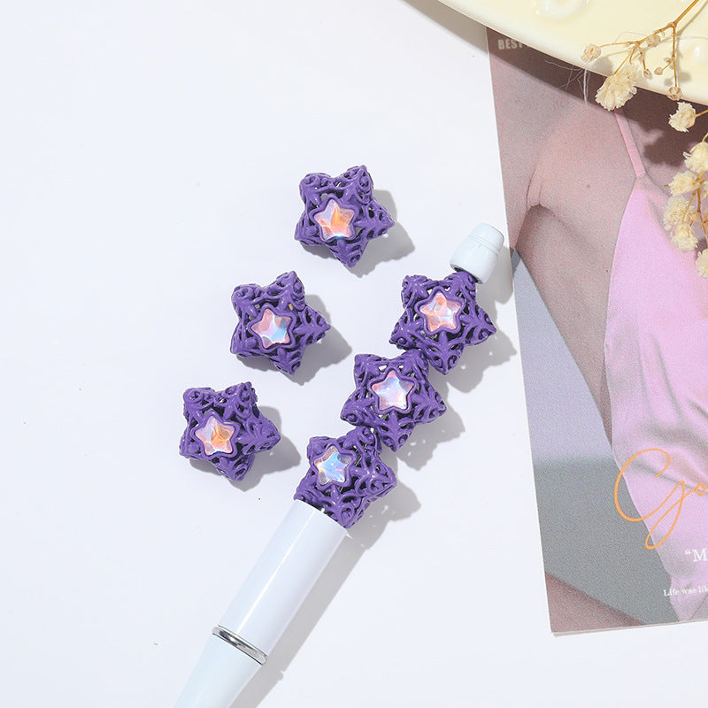 Wholesale 10pcs Alloy Five-pointed Star Hollow Straight Hole Beads