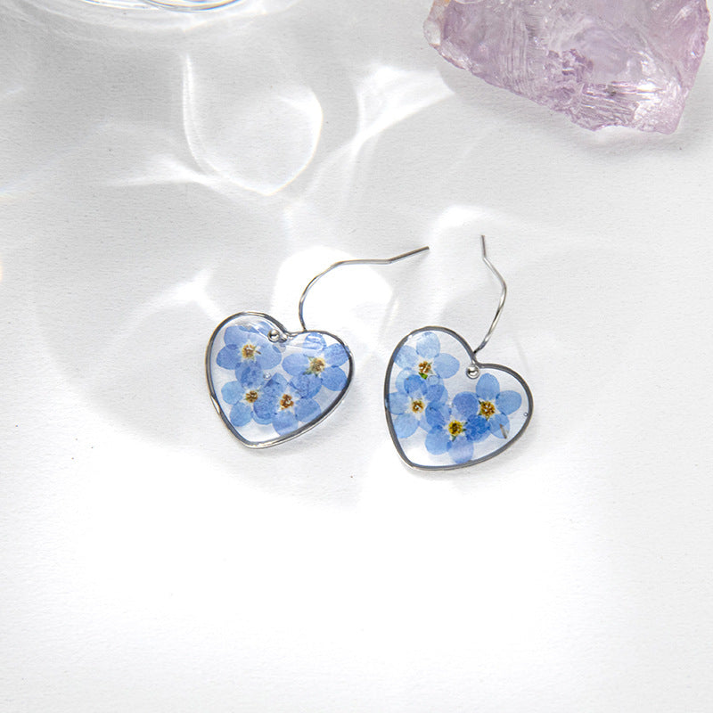 Wholesale 6pcs Forget-me-not Dried Flower Fashion Resin Water Drop Earrings