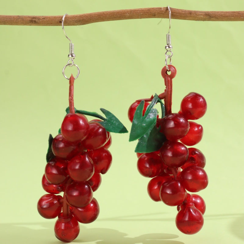 Wholesale Simulation 3D Fruit Grape Cherry Sweet and Cute Earrings