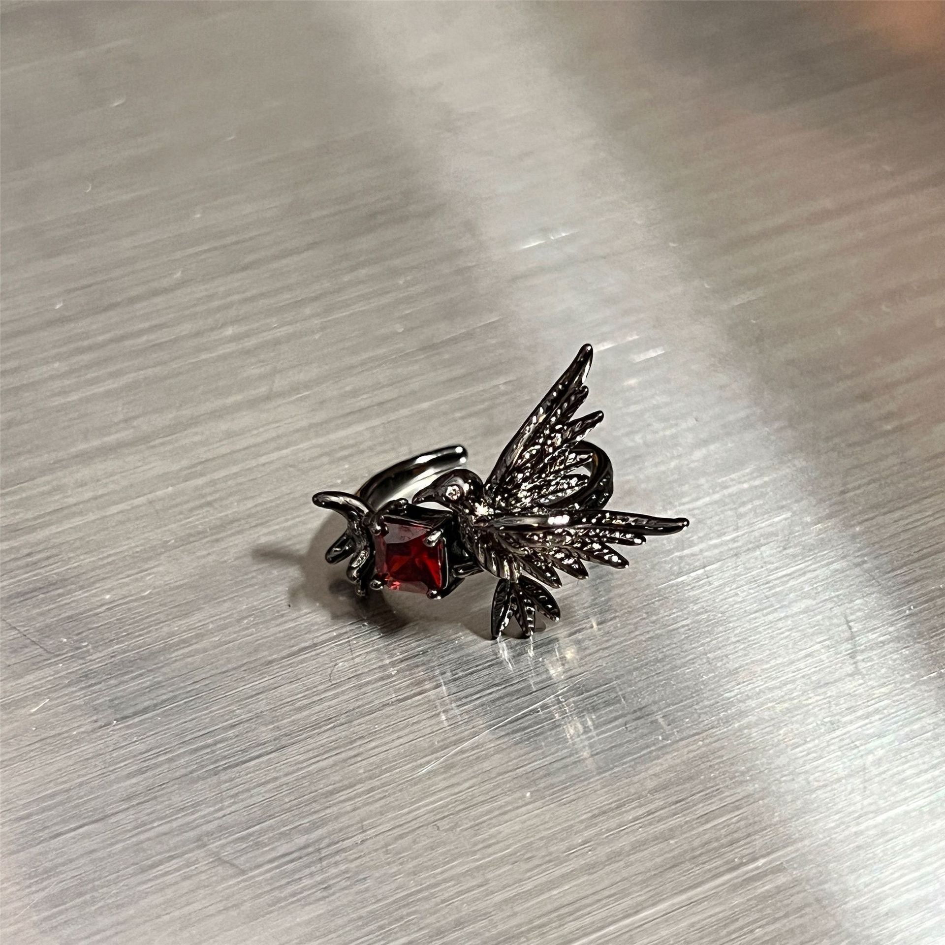 Wholesale Punk European Black Style Butterfly Irregular Flower Ring