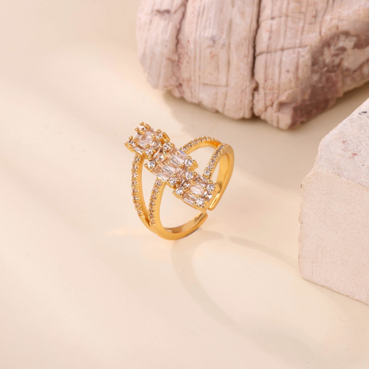 Wholesale gold-plated open ring double-layer ring luxury index finger ring