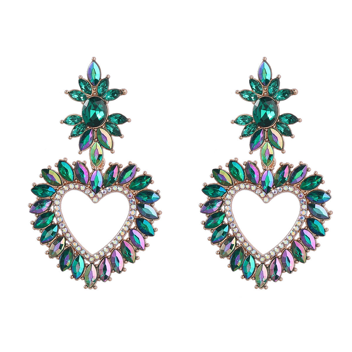 Wholesale Alloy Color Diamond Flower Love Shape Gemstone Earrings