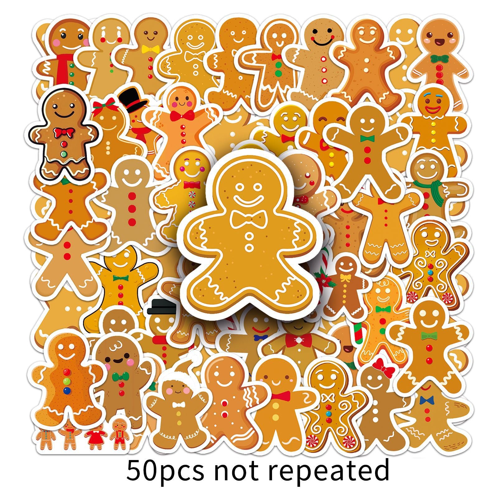 Wholesale 50pcs/ pack Gingerbread Man Personality Cartoon Holiday  Sticker