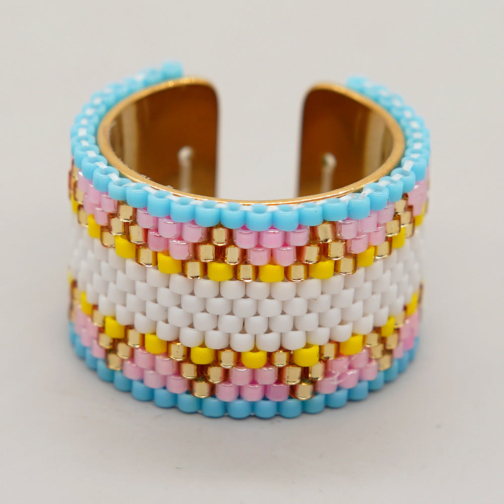 Wholesale Miyuki Rice Beads Hand Woven Stainless Steel Ring