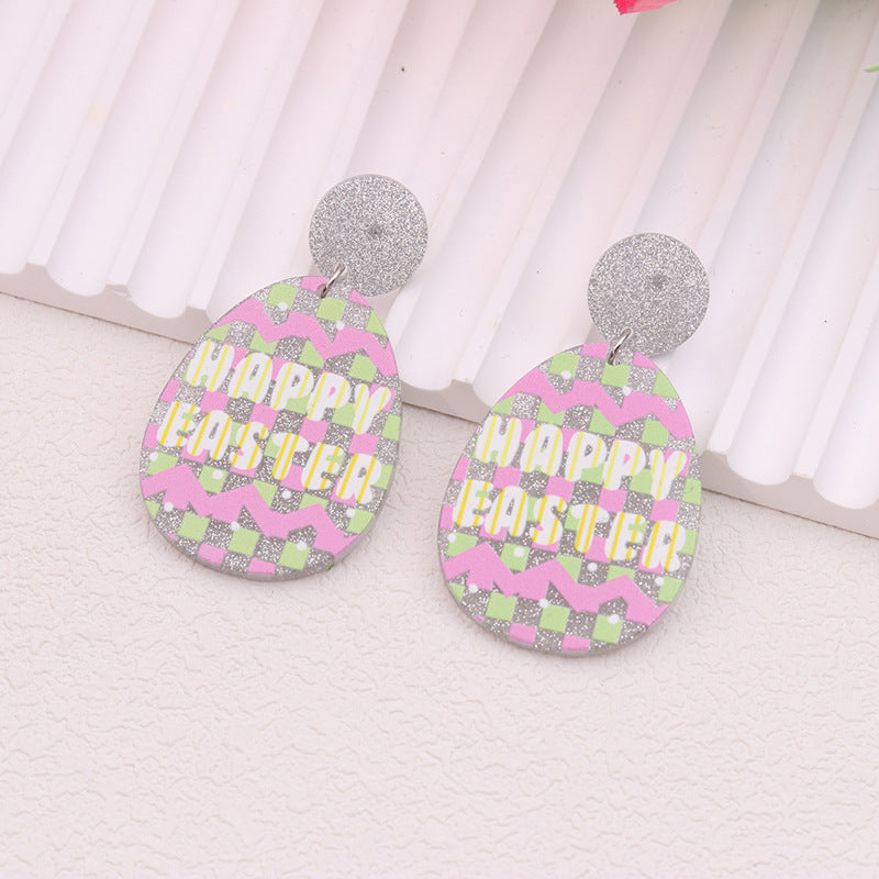Wholesale Easter rabbit colored printed Easter egg acrylic earrings