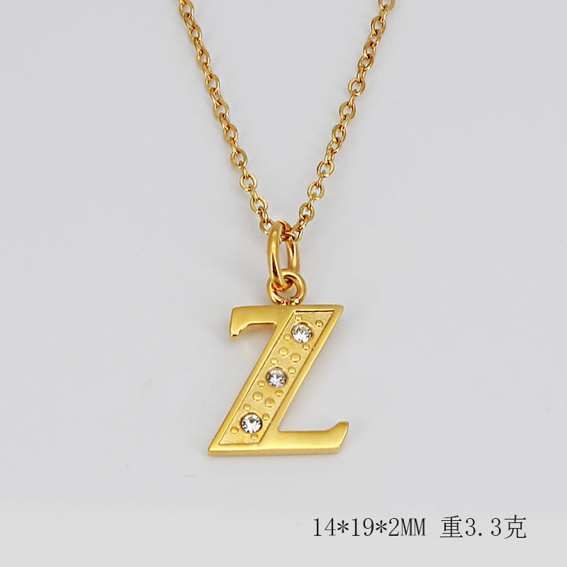 Wholesale Titanium Steel Diamond Letter Necklace Clavicle Chain