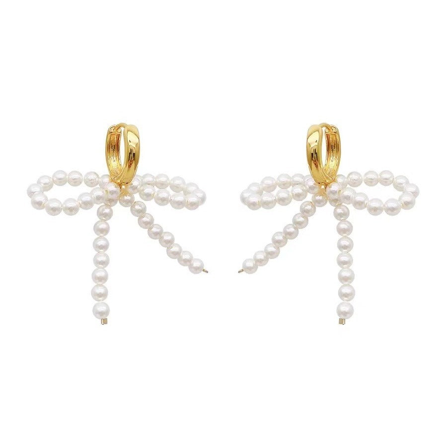 Wholesale Lady-style bow pearl earrings