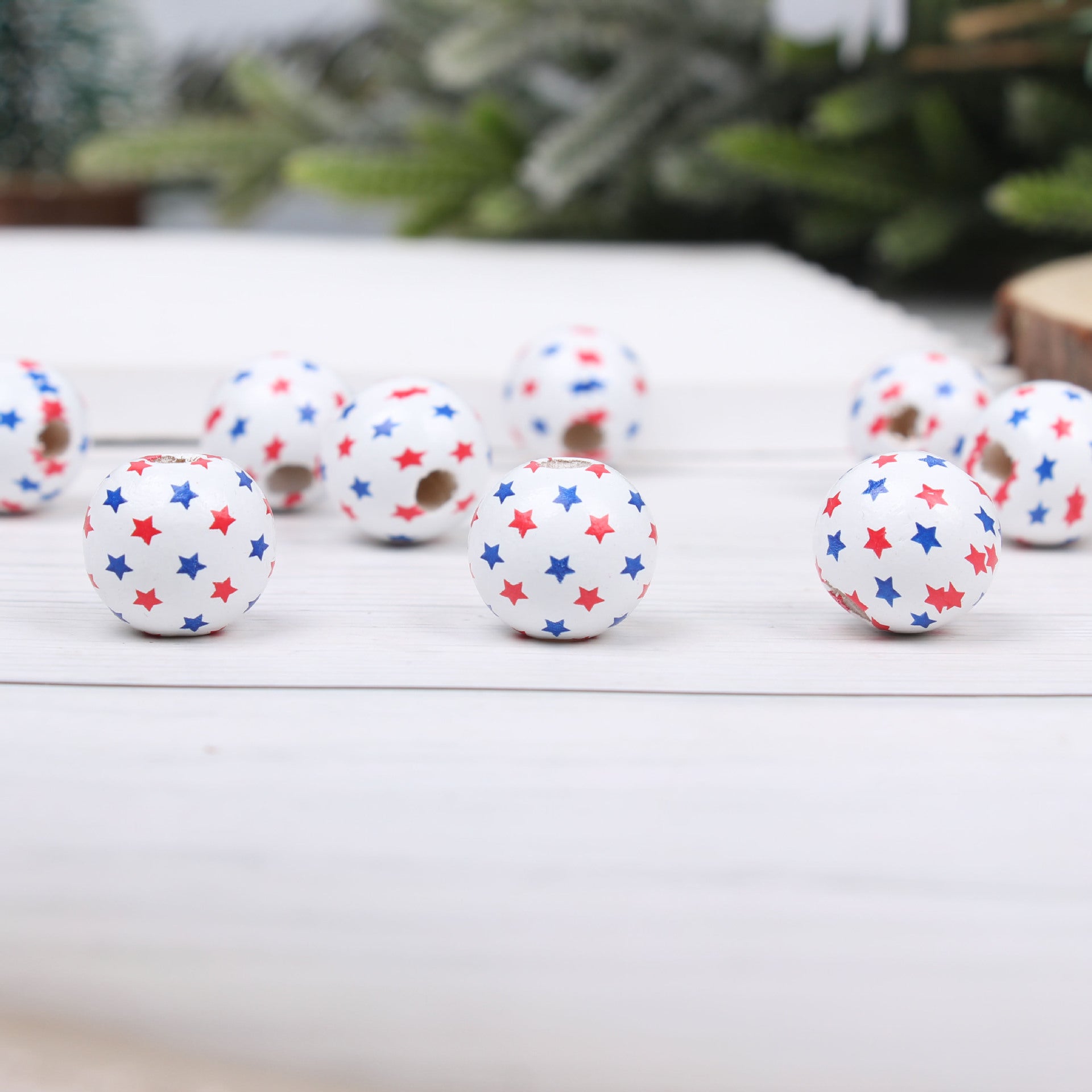 Wholesale 20pcs American Independence Day Five-pointed Star Balloon Wooden Beads