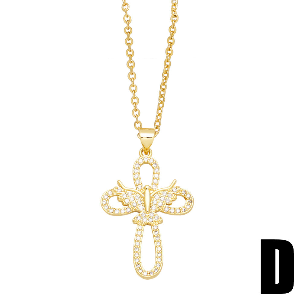 Wholesale zirconia cross clavicle chain versatile sweater chain plated with 18K gold