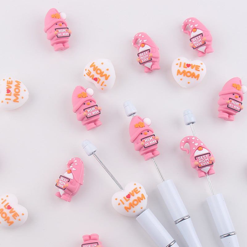 Wholesale 3pcs 3D New Cartoon Silicone Mother's Day Beaded Creative DIY Beaded Pen Bracelet Keychain Accessories