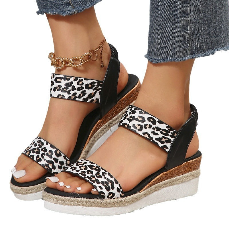 Wholesale of Elastic Foot Covers with Leopard Print Thick Soled PU Sandals