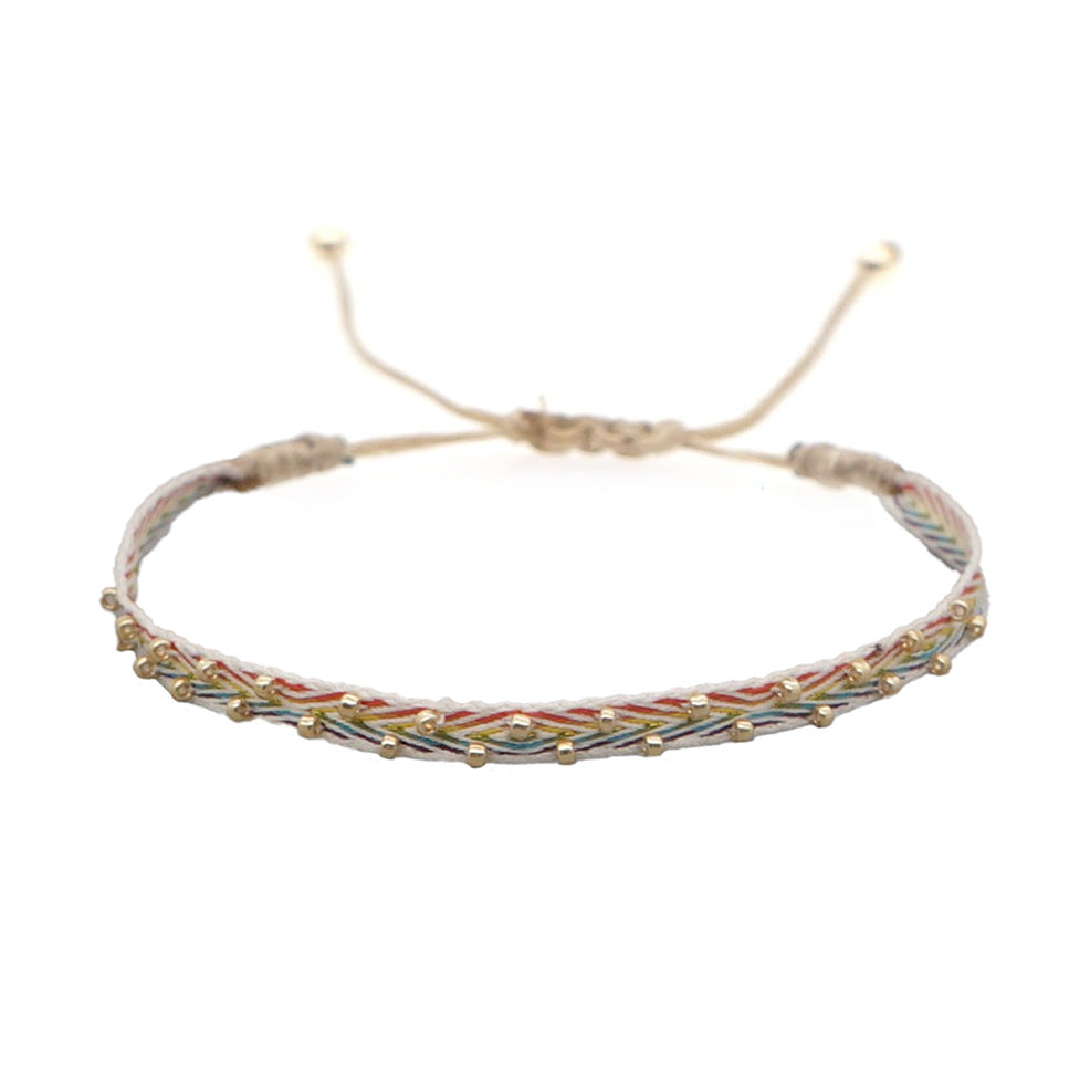 Wholesale Hand-woven Stacked Bracelet Women' s Colombian Ribbon Woven Beaded Rice Beads Hand Rope