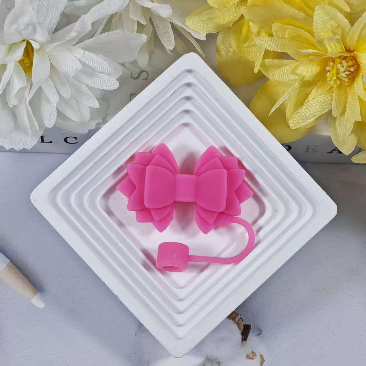 Wholesale 10pcs pink Bow Straw Tube Cap