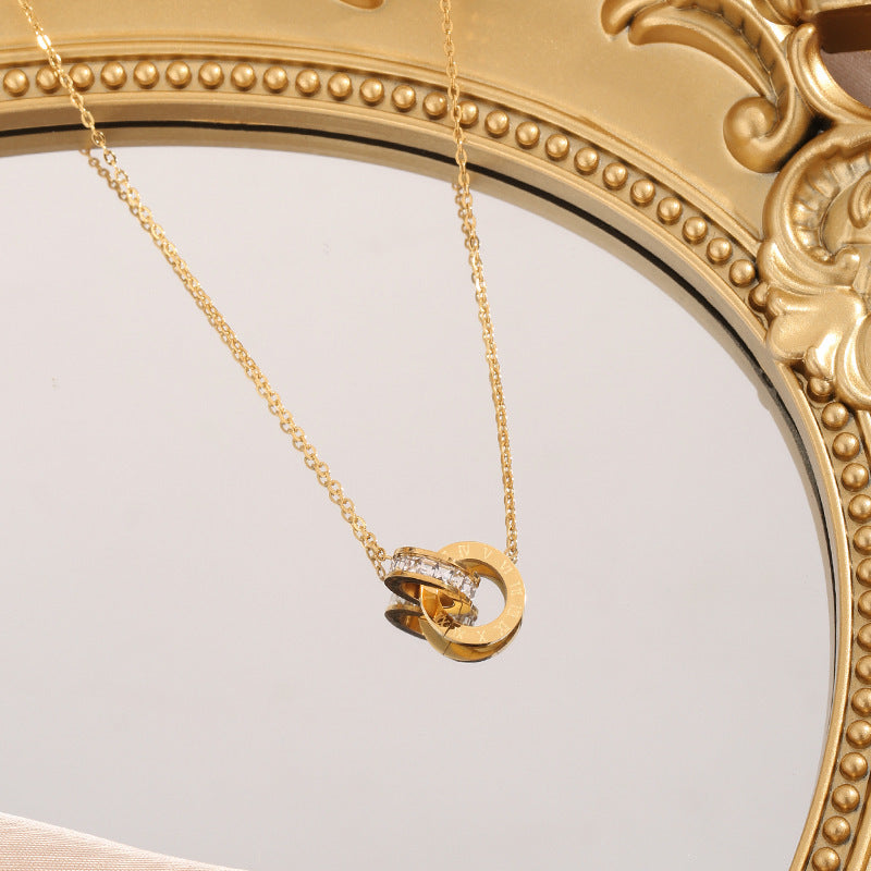 Wholesale Roman Numerals Double Ring Necklace Women S Gold Titanium Steel Trendy Everyday Jewelry Gift