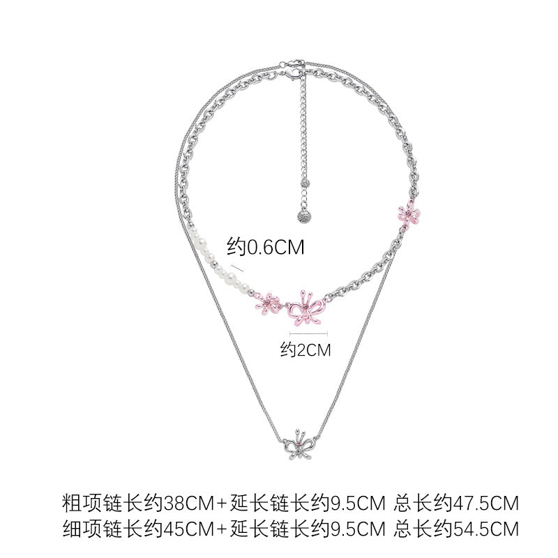 Wholesale Pink Butterfly Stacked Pearl Fashion High-end Necklace