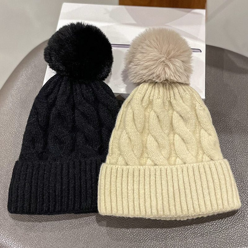 Wholesale Fashionable and Versatile Twisted Plush Thickened Knitted Hat