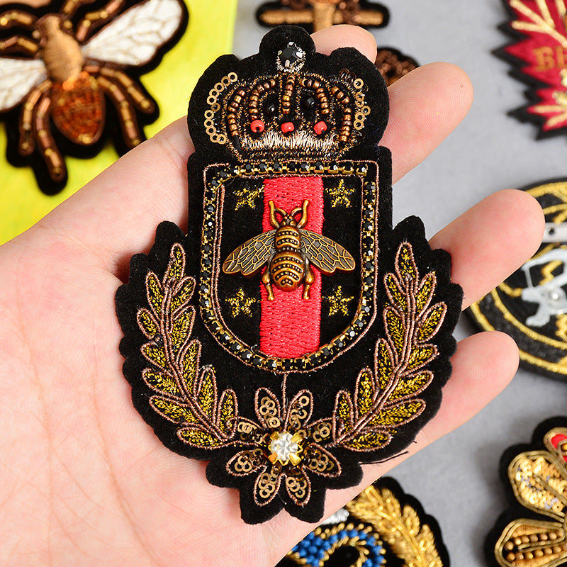 Wholesale Trendy Embroidered Beaded Bee Maple Leaf Shield Brooch Badge Pin For Women Clothing Bag Shoe Hat Decoration