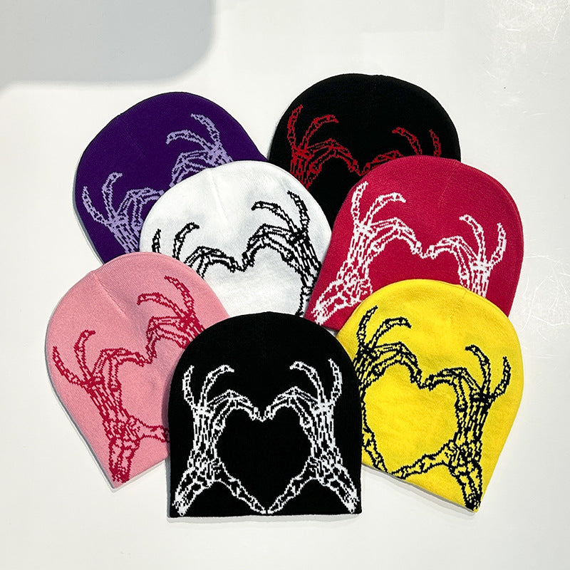 Wholesale 2023 Autumn and Winter New Love Skull Hand Woolen Beanie Knitted Hat