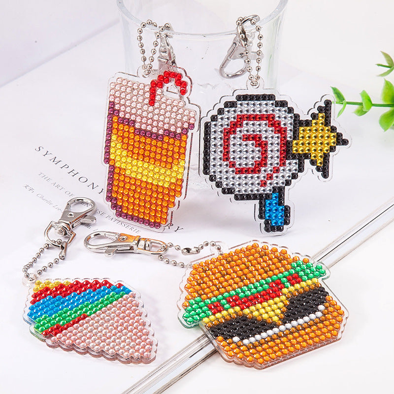 Wholesale Set of 4 DIY Acrylic Sticker Diamond Painting Rainbow Car Key Chain