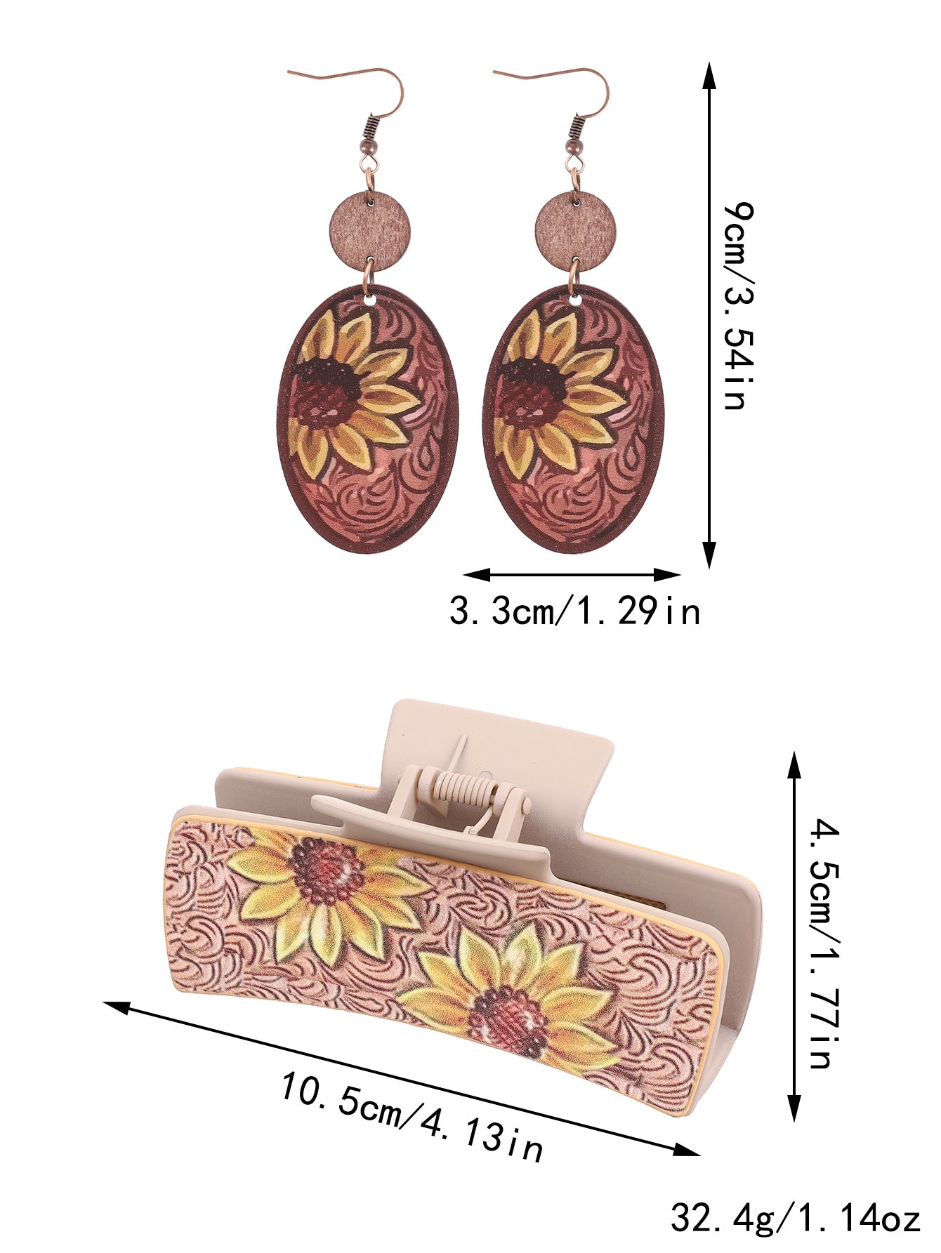 Wholesale Faux Leather Women S Hair Claw Clip And Earrings Set Western Cowboy Sunflower Cactus Design Party Wear And Everyday Styling