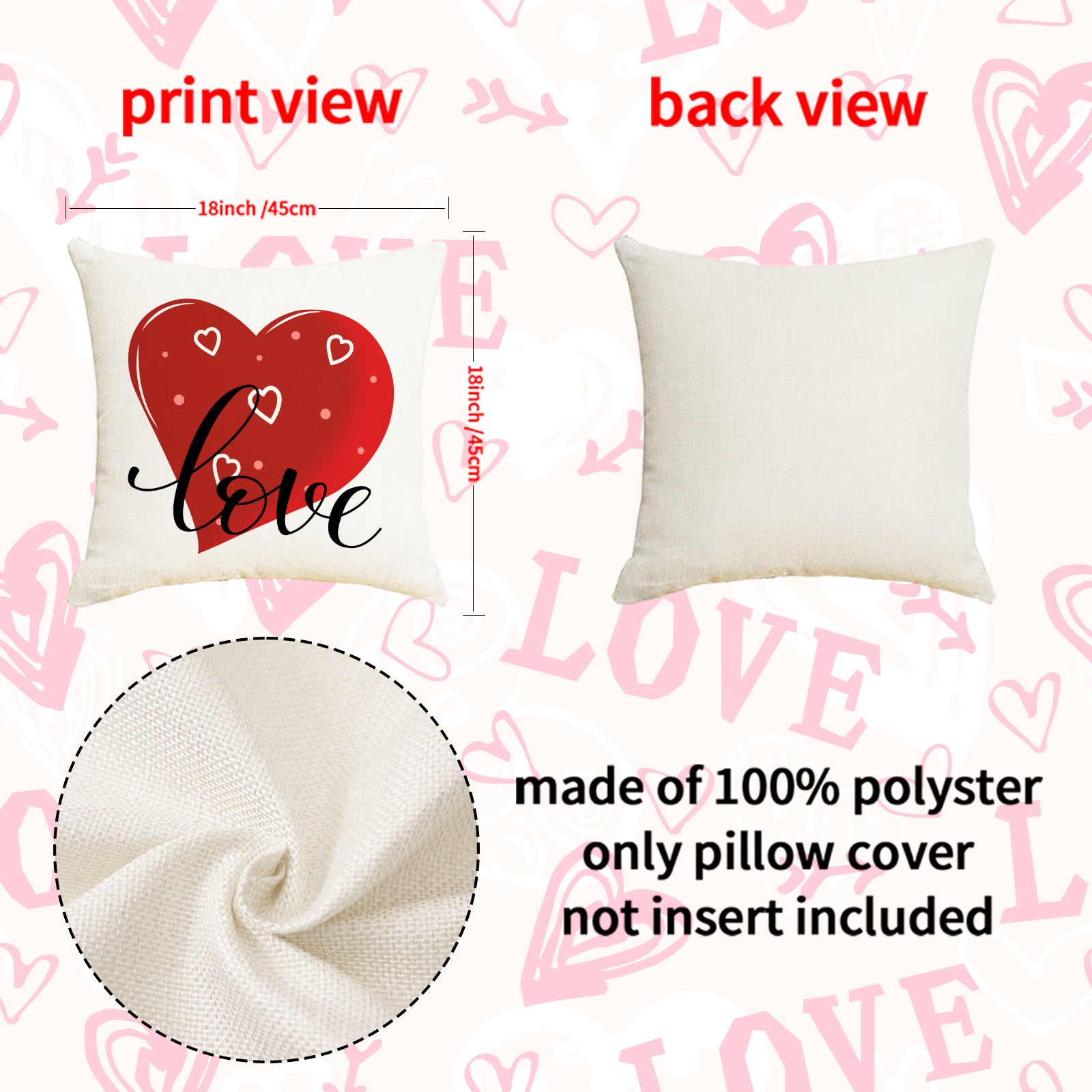 Wholesale Red  Heart Print Pillowcase Valentine' s Day Set Pillowcase